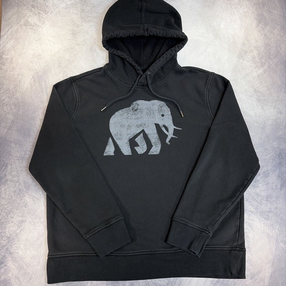 Banana Republic Hoodie Mens L Black Elephant Graphic Fleece Pullover